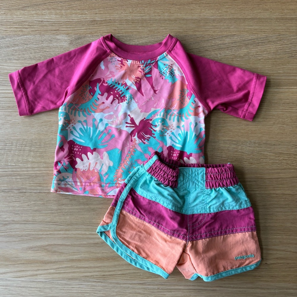 Patagonia Rashguard Swim Set Pink and Blue